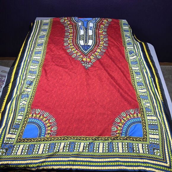 Unbranded Dresses & Skirts - African Dashiki Maxi Dress Kaftan Caftan Red Tribal Print Boho Festival One Size